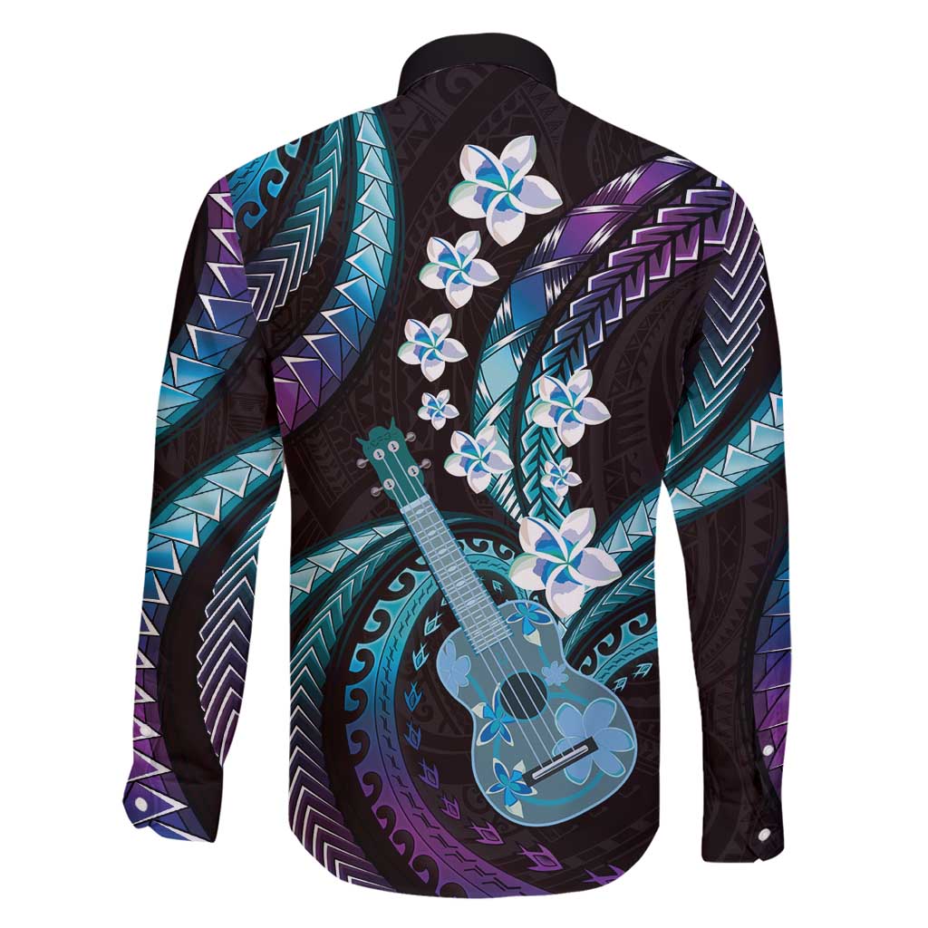 Hawaiian Ukulele Family Matching Long Sleeve Bodycon Dress and Hawaiian Shirt Amethyst Gradient Fantastic Plumeria LT01 - Polynesian Pride