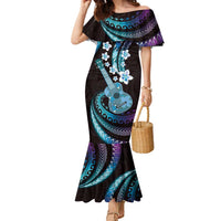 Hawaiian Ukulele Family Matching Mermaid Dress and Hawaiian Shirt Amethyst Gradient Fantastic Plumeria LT01 Mom's Dress Purple - Polynesian Pride