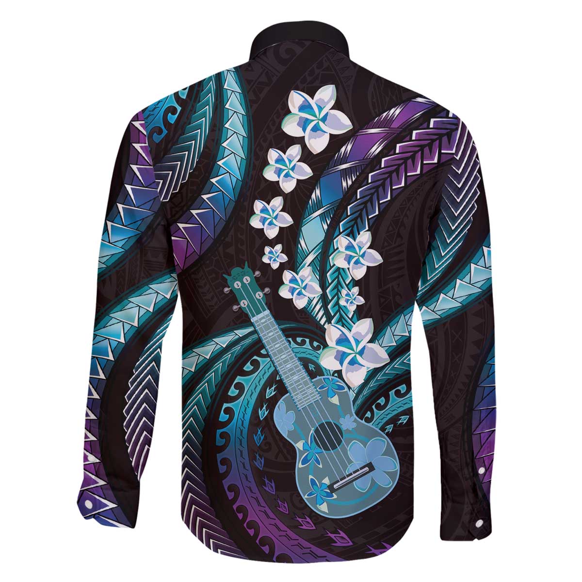 Hawaiian Ukulele Family Matching Off The Shoulder Long Sleeve Dress and Hawaiian Shirt Amethyst Gradient Fantastic Plumeria LT01 - Polynesian Pride