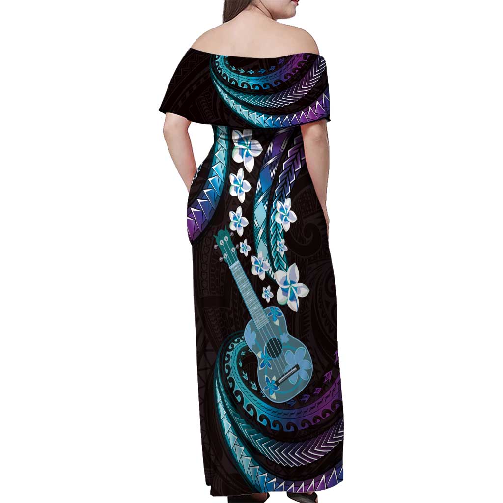 Hawaiian Ukulele Family Matching Off Shoulder Maxi Dress and Hawaiian Shirt Amethyst Gradient Fantastic Plumeria LT01 - Polynesian Pride