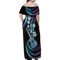 Hawaiian Ukulele Family Matching Off Shoulder Maxi Dress and Hawaiian Shirt Amethyst Gradient Fantastic Plumeria LT01 - Polynesian Pride