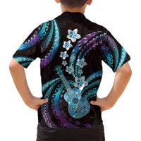 Hawaiian Ukulele Family Matching Off Shoulder Short Dress and Hawaiian Shirt Amethyst Gradient Fantastic Plumeria LT01 - Polynesian Pride