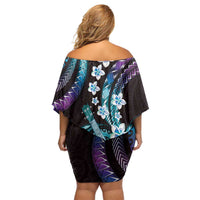 Hawaiian Ukulele Family Matching Off Shoulder Short Dress and Hawaiian Shirt Amethyst Gradient Fantastic Plumeria LT01 - Polynesian Pride
