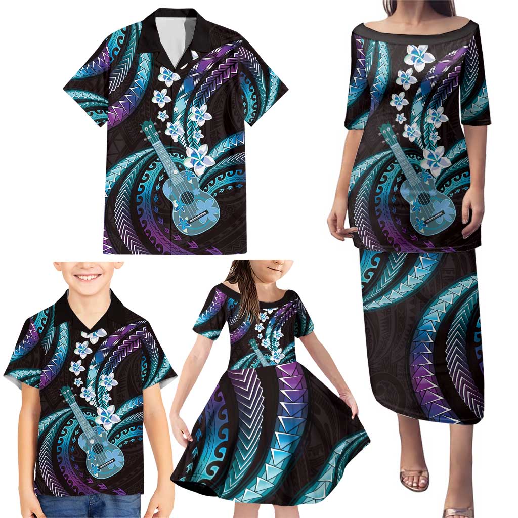Hawaiian Ukulele Family Matching Puletasi and Hawaiian Shirt Amethyst Gradient Fantastic Plumeria LT01 - Polynesian Pride