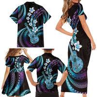 Hawaiian Ukulele Family Matching Short Sleeve Bodycon Dress and Hawaiian Shirt Amethyst Gradient Fantastic Plumeria LT01 - Polynesian Pride