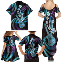 Hawaiian Ukulele Family Matching Summer Maxi Dress and Hawaiian Shirt Amethyst Gradient Fantastic Plumeria LT01 - Polynesian Pride