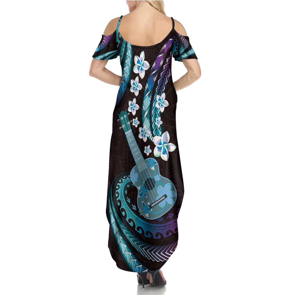 Hawaiian Ukulele Family Matching Summer Maxi Dress and Hawaiian Shirt Amethyst Gradient Fantastic Plumeria LT01 - Polynesian Pride