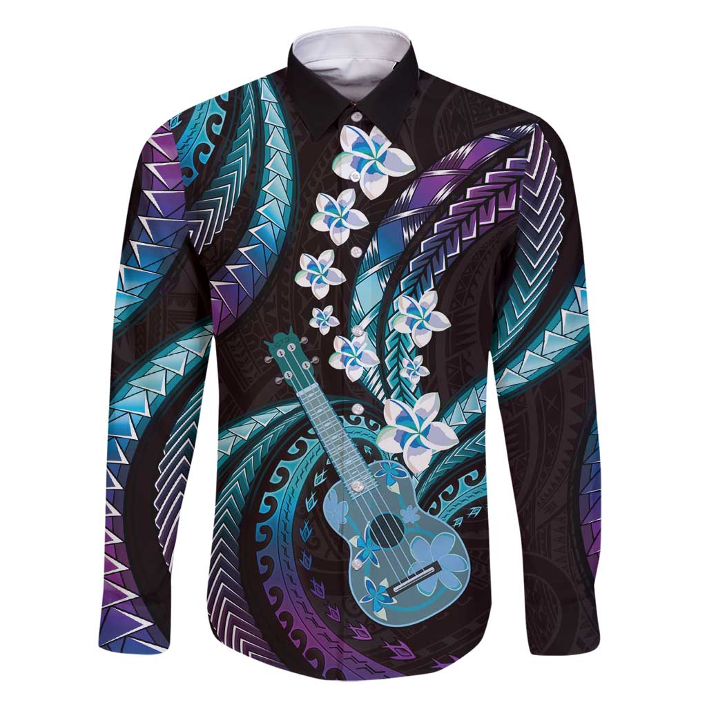 Hawaiian Ukulele Family Matching Tank Maxi Dress and Hawaiian Shirt Amethyst Gradient Fantastic Plumeria LT01 Dad's Shirt - Long Sleeve Purple - Polynesian Pride