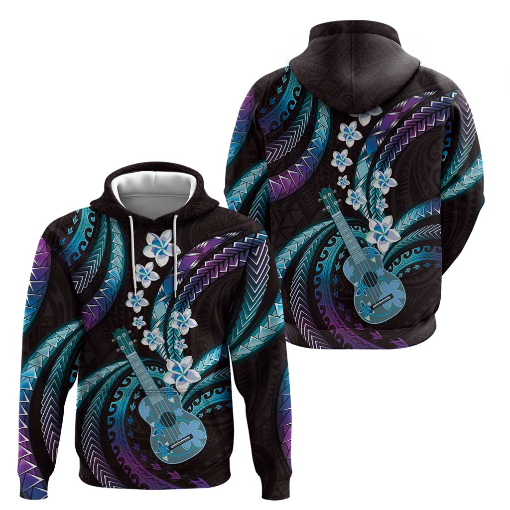 Hawaiian Ukulele Hoodie Amethyst Gradient Fantastic Plumeria