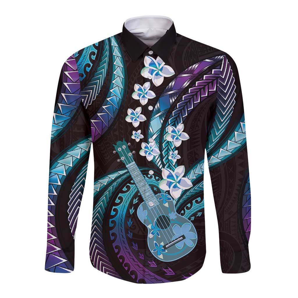 Hawaiian Ukulele Long Sleeve Button Shirt Amethyst Gradient Fantastic Plumeria LT01 Unisex Purple - Polynesian Pride