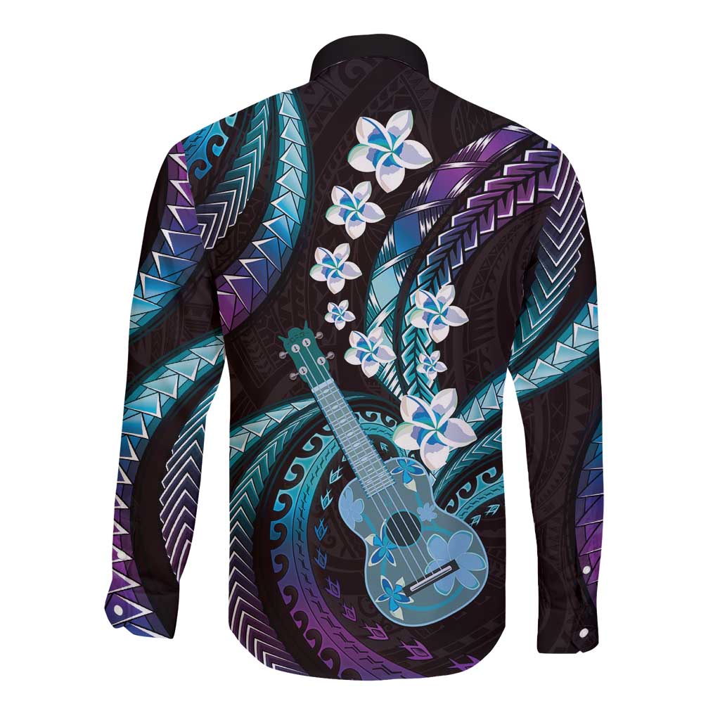 Hawaiian Ukulele Long Sleeve Button Shirt Amethyst Gradient Fantastic Plumeria LT01 - Polynesian Pride