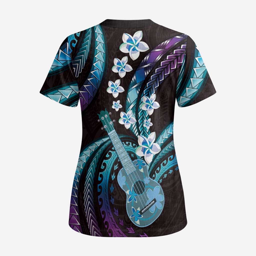 Hawaiian Ukulele Scrub Top Amethyst Gradient Fantastic Plumeria - Polynesian Pride