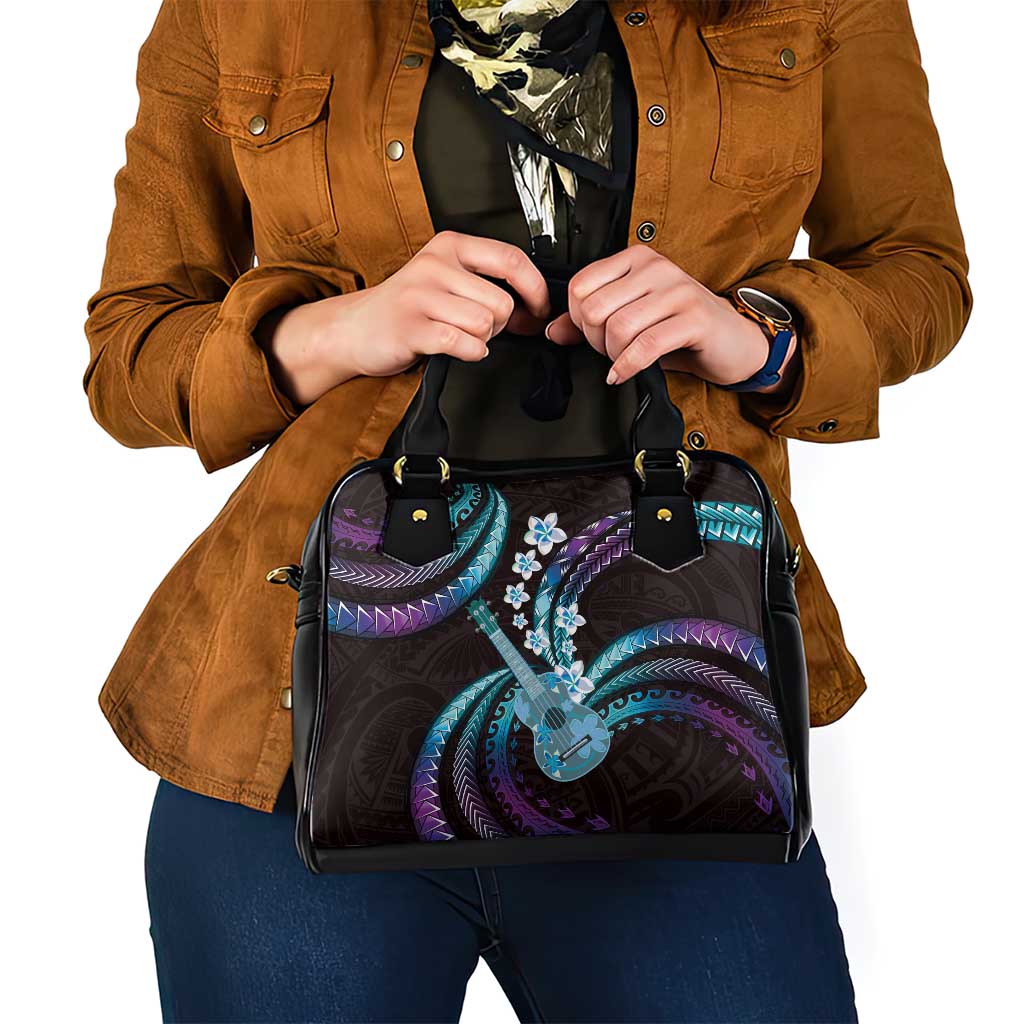 Hawaiian Ukulele Shoulder Handbag Amethyst Gradient Fantastic Plumeria