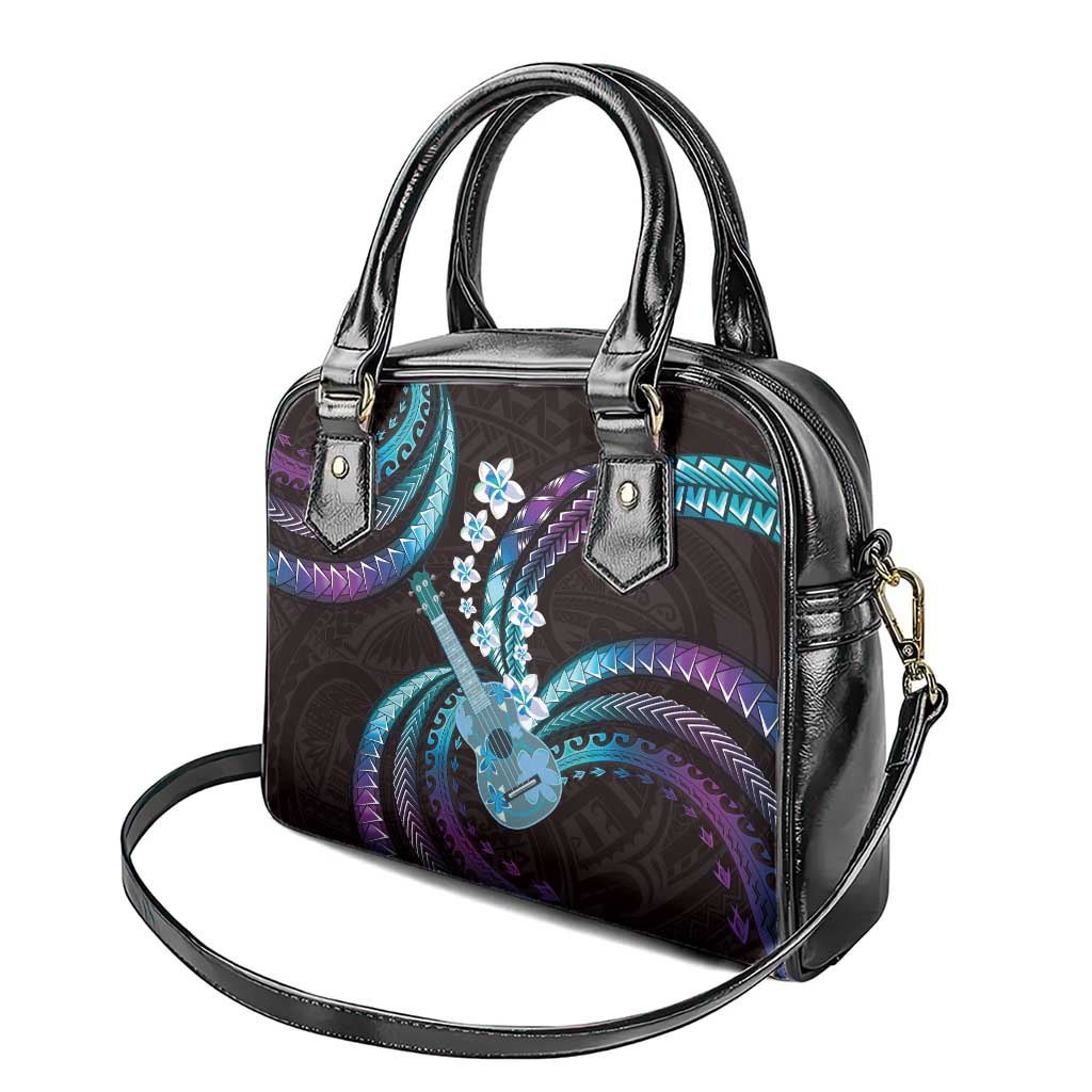 Hawaiian Ukulele Shoulder Handbag Amethyst Gradient Fantastic Plumeria