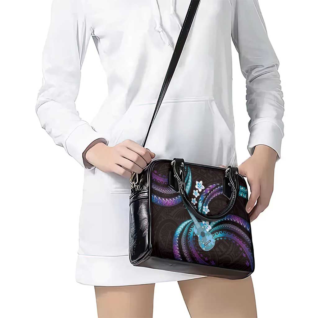 Hawaiian Ukulele Shoulder Handbag Amethyst Gradient Fantastic Plumeria