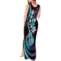 Hawaiian Ukulele Tank Maxi Dress Amethyst Gradient Fantastic Plumeria