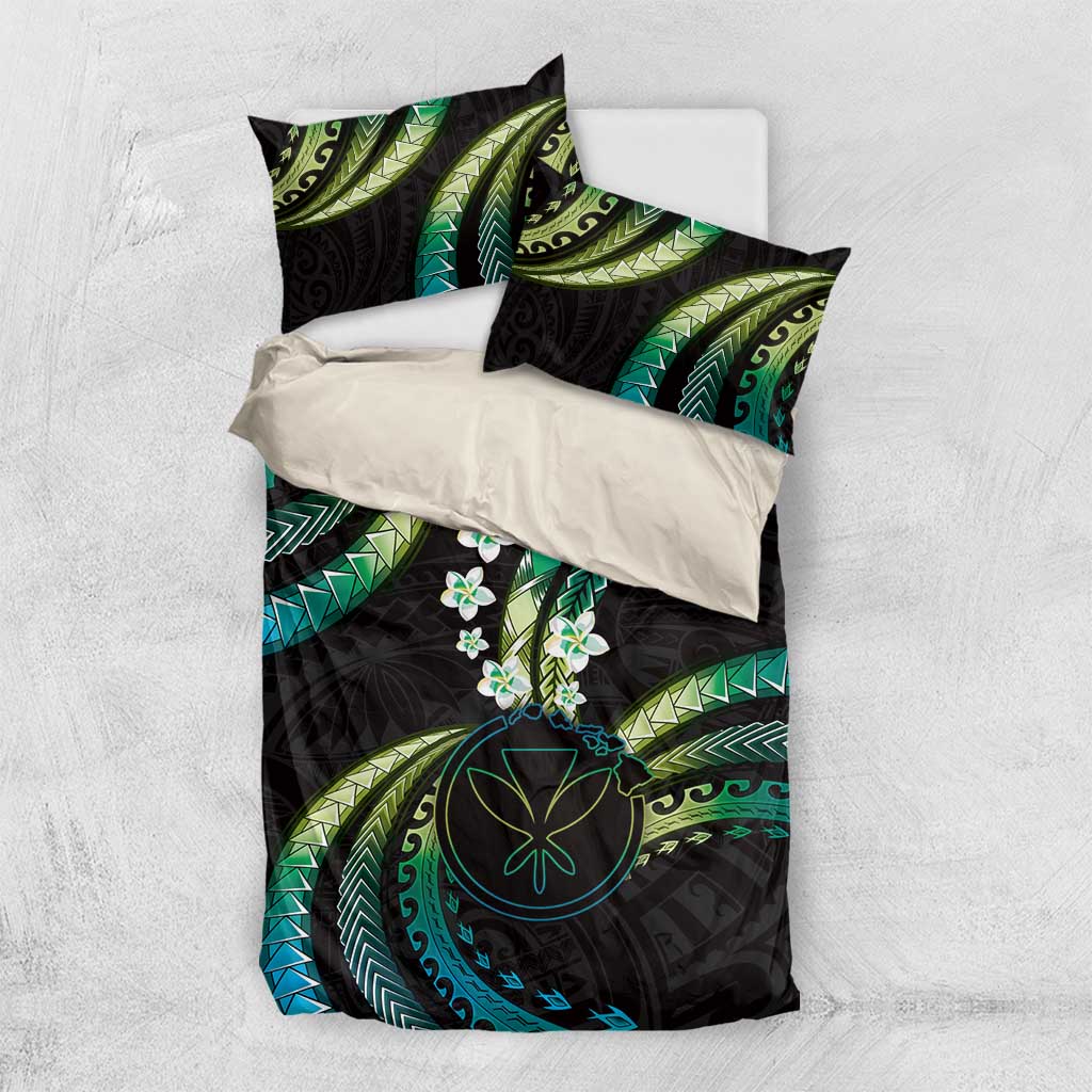 Hawaii Map Kanaka Maoli Bedding Set Fantastic Frangipani Chartreuse Cyan