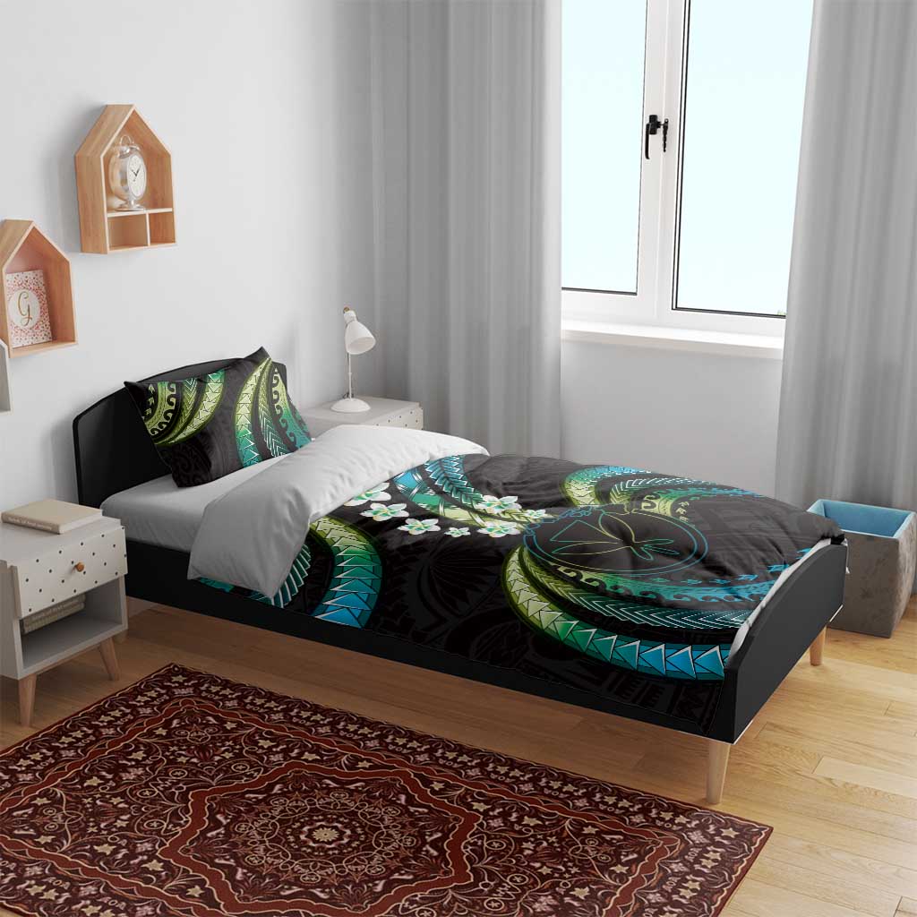 Hawaii Map Kanaka Maoli Bedding Set Fantastic Frangipani Chartreuse Cyan