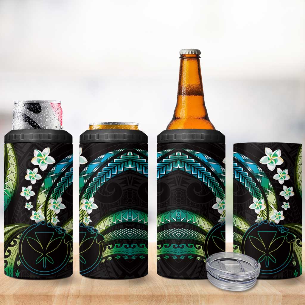 Hawaii Map Kanaka Maoli 4 in 1 Can Cooler Tumbler Fantastic Frangipani Chartreuse Cyan LT01 - Polynesian Pride