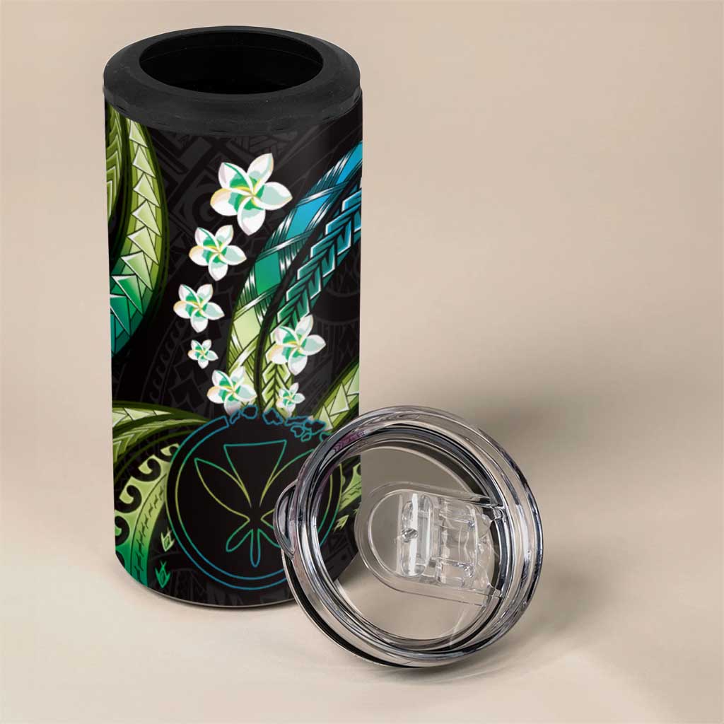 Hawaii Map Kanaka Maoli 4 in 1 Can Cooler Tumbler Fantastic Frangipani Chartreuse Cyan LT01 - Polynesian Pride