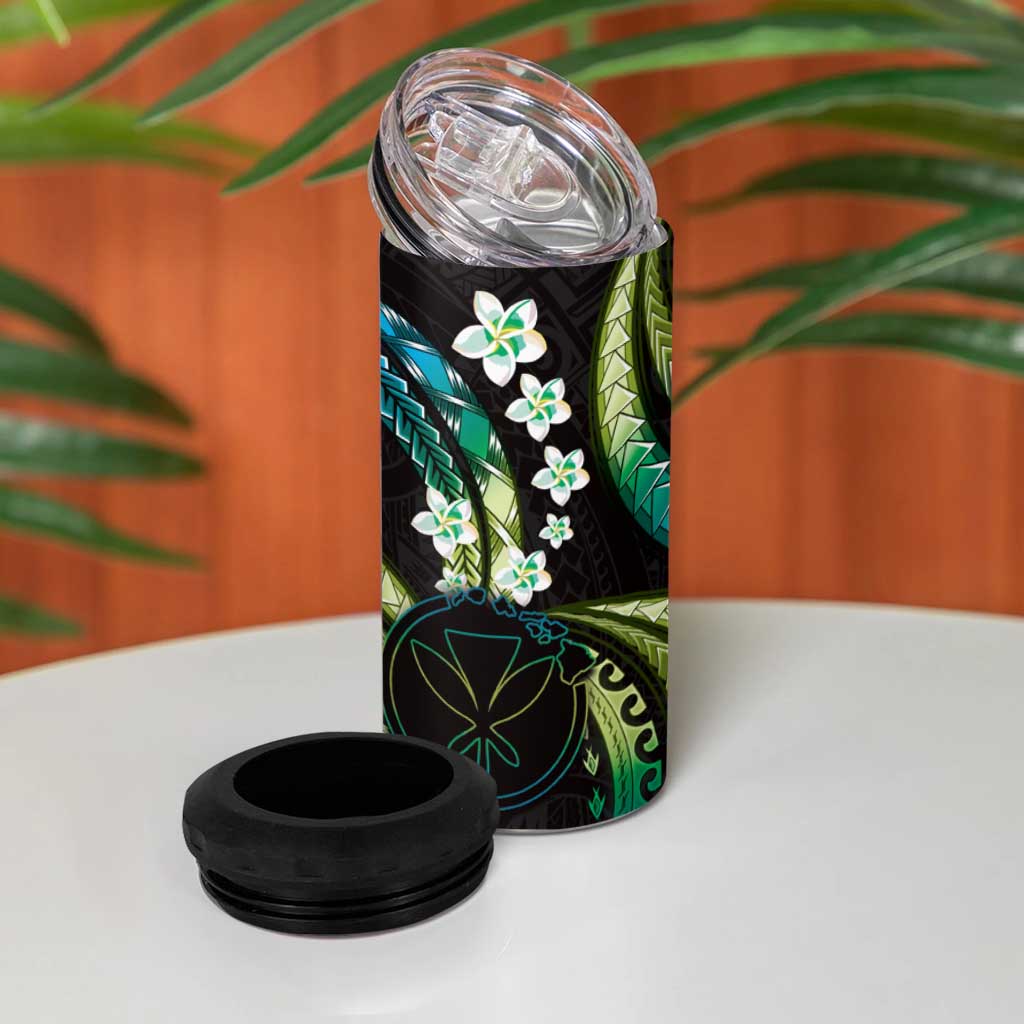 Hawaii Map Kanaka Maoli 4 in 1 Can Cooler Tumbler Fantastic Frangipani Chartreuse Cyan LT01 - Polynesian Pride