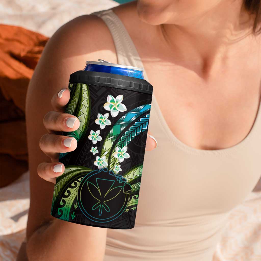 Hawaii Map Kanaka Maoli 4 in 1 Can Cooler Tumbler Fantastic Frangipani Chartreuse Cyan LT01 - Polynesian Pride