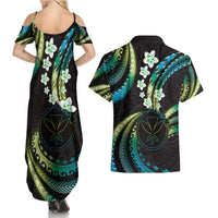 Hawaii Map Kanaka Maoli Couples Matching Summer Maxi Dress and Hawaiian Shirt Fantastic Frangipani Chartreuse Cyan LT01 - Polynesian Pride