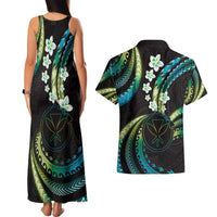 Hawaii Map Kanaka Maoli Couples Matching Tank Maxi Dress and Hawaiian Shirt Fantastic Frangipani Chartreuse Cyan LT01 - Polynesian Pride