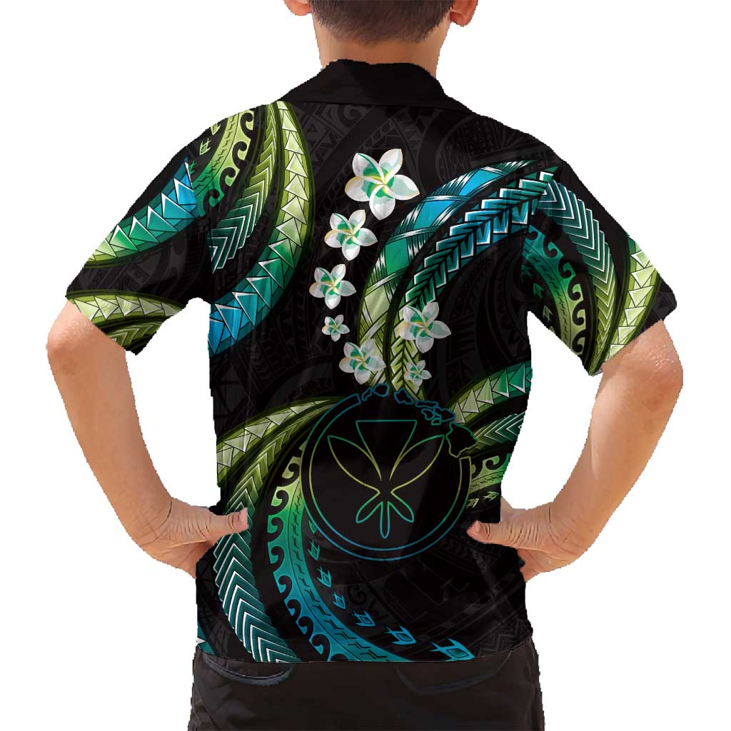Hawaii Map Kanaka Maoli Family Matching Long Sleeve Bodycon Dress and Hawaiian Shirt Fantastic Frangipani Chartreuse Cyan LT01 - Polynesian Pride
