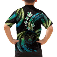 Hawaii Map Kanaka Maoli Family Matching Long Sleeve Bodycon Dress and Hawaiian Shirt Fantastic Frangipani Chartreuse Cyan LT01 - Polynesian Pride