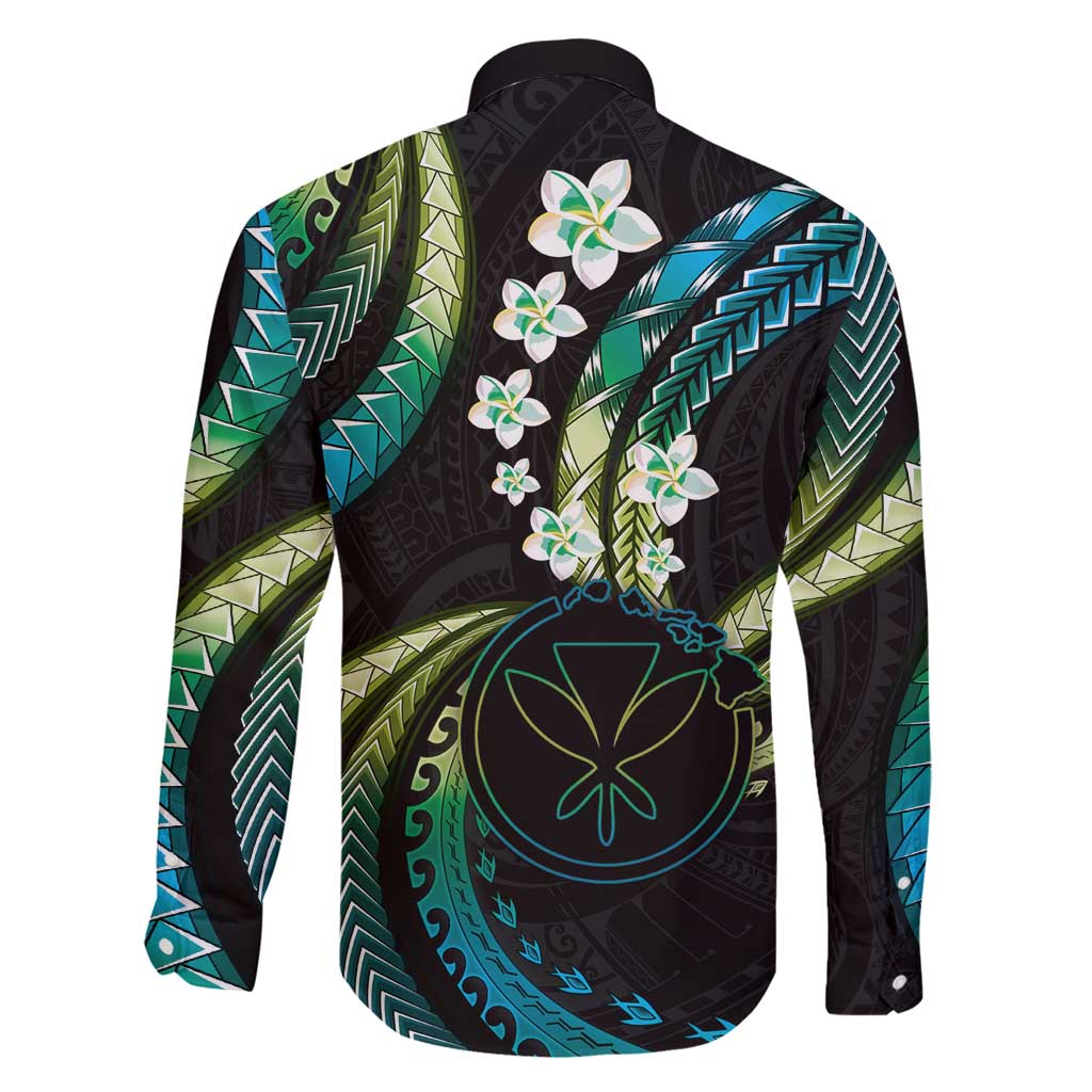 Hawaii Map Kanaka Maoli Family Matching Long Sleeve Bodycon Dress and Hawaiian Shirt Fantastic Frangipani Chartreuse Cyan LT01 - Polynesian Pride