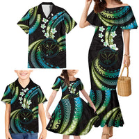 Hawaii Map Kanaka Maoli Family Matching Mermaid Dress and Hawaiian Shirt Fantastic Frangipani Chartreuse Cyan LT01 - Polynesian Pride