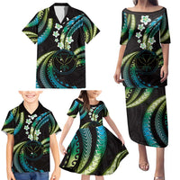 Hawaii Map Kanaka Maoli Family Matching Puletasi and Hawaiian Shirt Fantastic Frangipani Chartreuse Cyan LT01 - Polynesian Pride