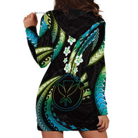 Hawaii Map Kanaka Maoli Hoodie Dress Fantastic Frangipani Chartreuse Cyan LT01 - Polynesian Pride