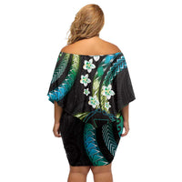 Hawaii Map Kanaka Maoli Off Shoulder Short Dress Fantastic Frangipani Chartreuse Cyan