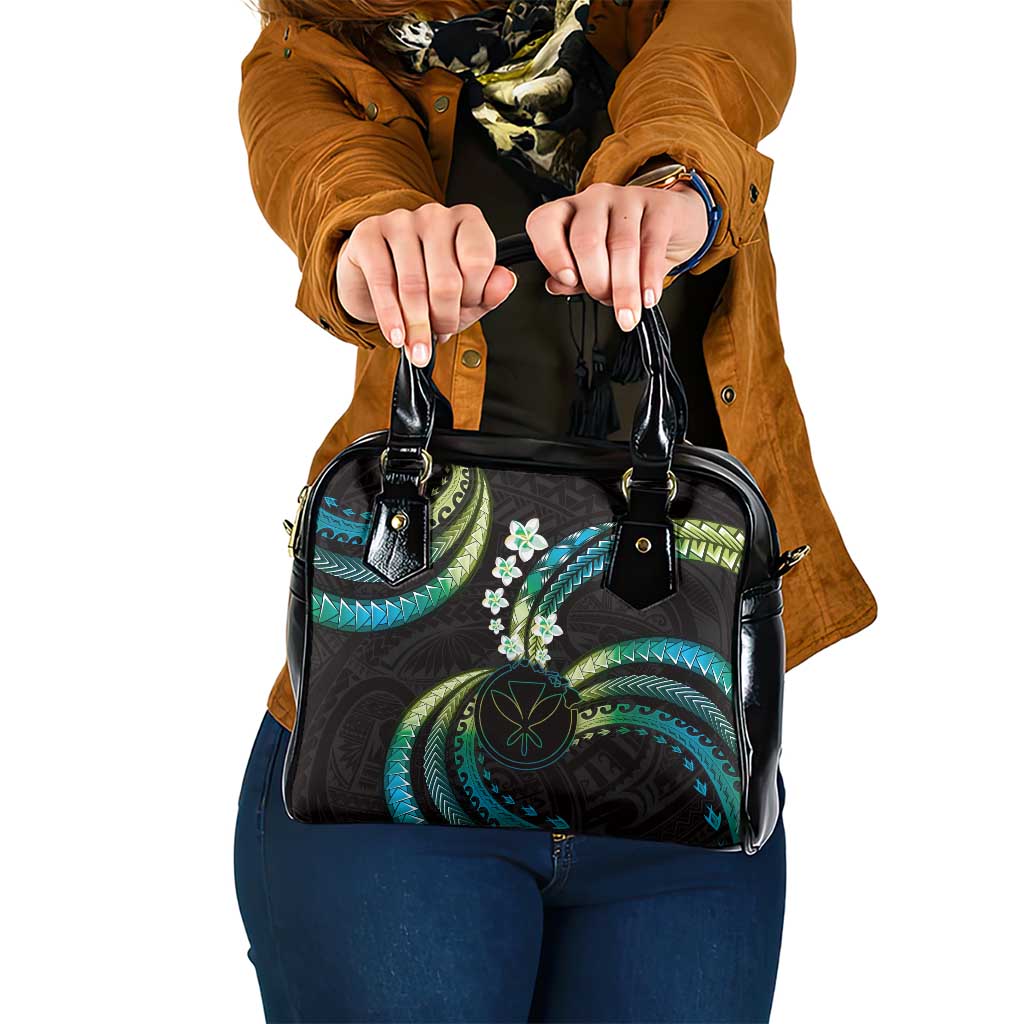 Hawaii Map Kanaka Maoli Shoulder Handbag Fantastic Frangipani Chartreuse Cyan