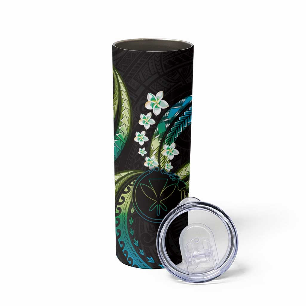Hawaii Map Kanaka Maoli Skinny Tumbler Fantastic Frangipani Chartreuse Cyan LT01 - Polynesian Pride