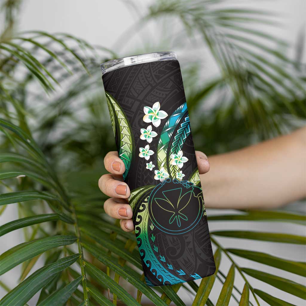 Hawaii Map Kanaka Maoli Skinny Tumbler Fantastic Frangipani Chartreuse Cyan LT01 - Polynesian Pride