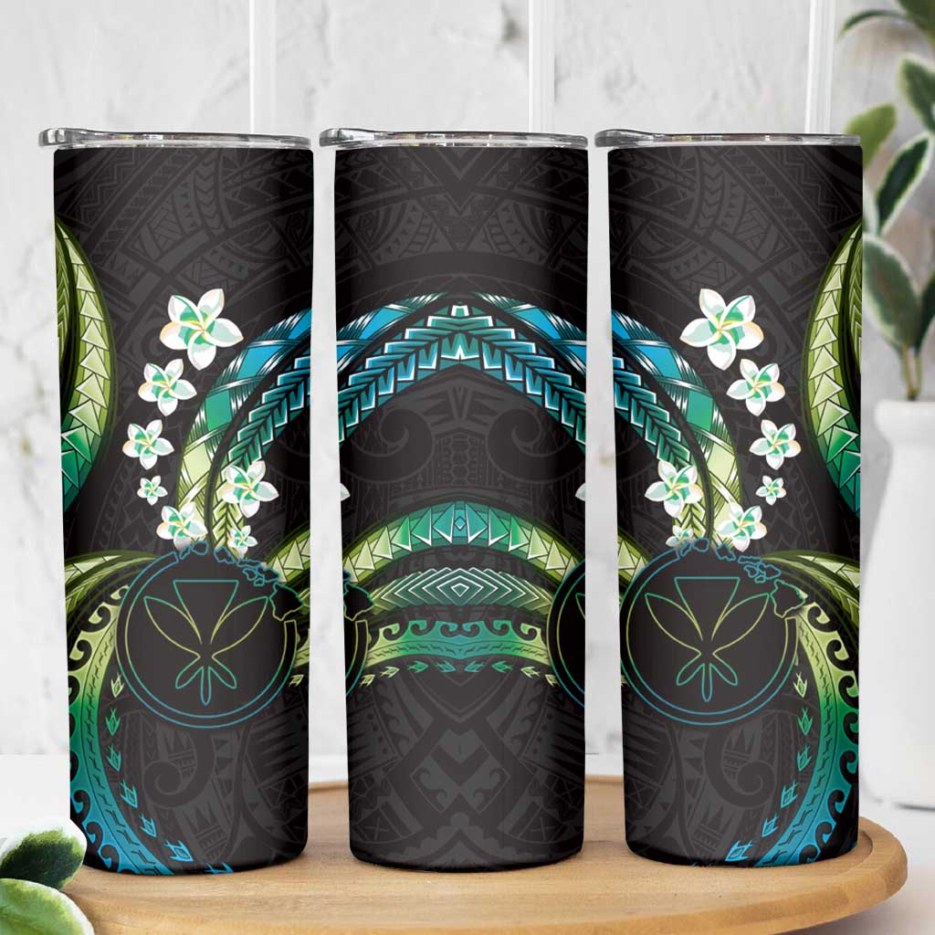 Hawaii Map Kanaka Maoli Skinny Tumbler Fantastic Frangipani Chartreuse Cyan LT01 - Polynesian Pride