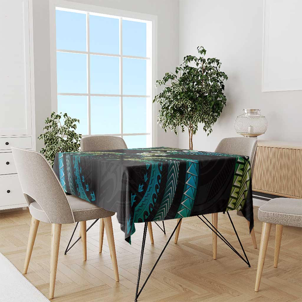 Hawaii Map Kanaka Maoli Tablecloth Fantastic Frangipani Chartreuse Cyan