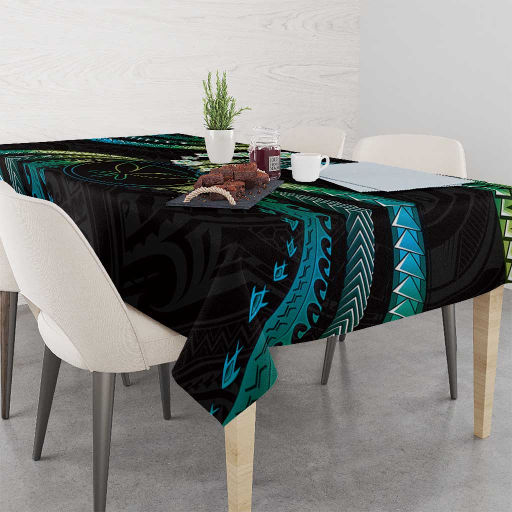 Hawaii Map Kanaka Maoli Tablecloth Fantastic Frangipani Chartreuse Cyan