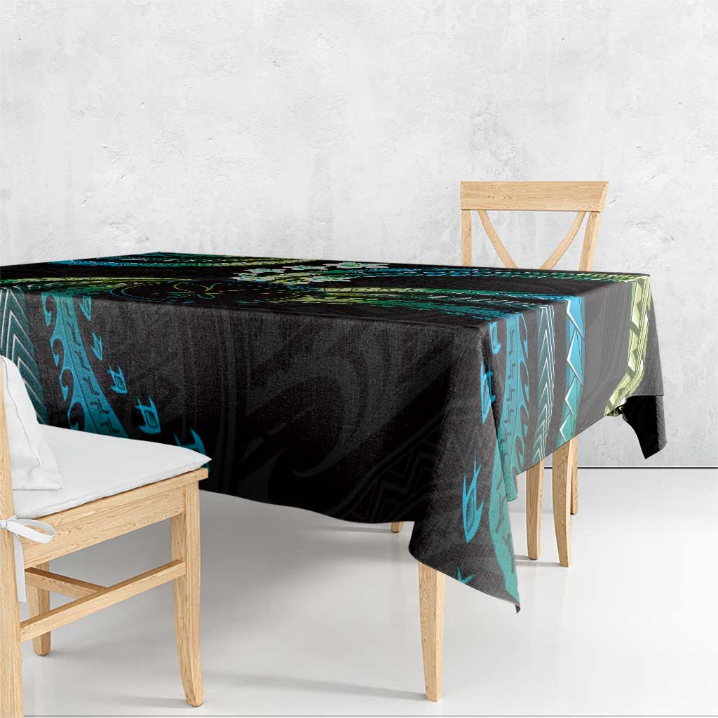 Hawaii Map Kanaka Maoli Tablecloth Fantastic Frangipani Chartreuse Cyan