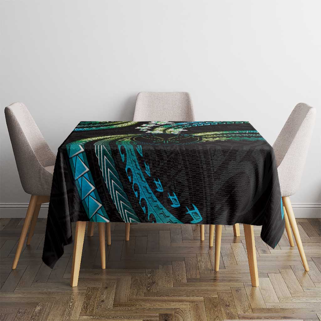 Hawaii Map Kanaka Maoli Tablecloth Fantastic Frangipani Chartreuse Cyan