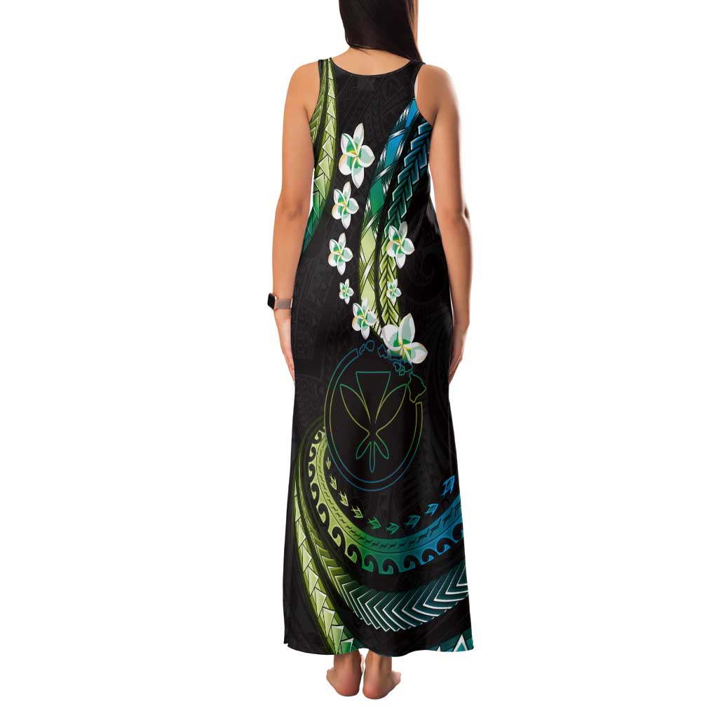 Hawaii Map Kanaka Maoli Tank Maxi Dress Fantastic Frangipani Chartreuse Cyan