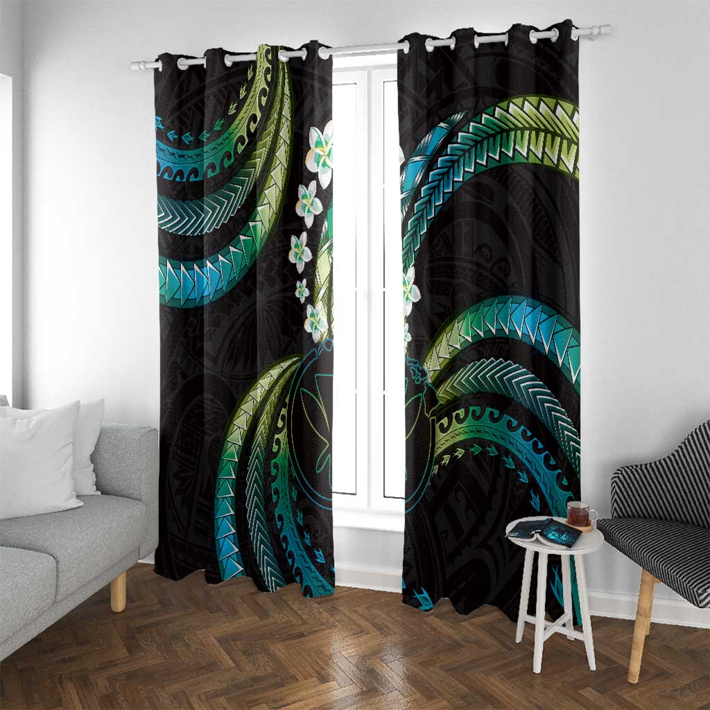 Hawaii Map Kanaka Maoli Window Curtain Fantastic Frangipani Chartreuse Cyan