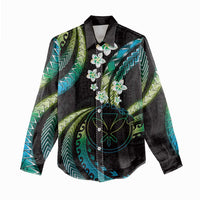 Hawaii Map Kanaka Maoli Women Casual Shirt Fantastic Frangipani Chartreuse Cyan LT01 - Polynesian Pride