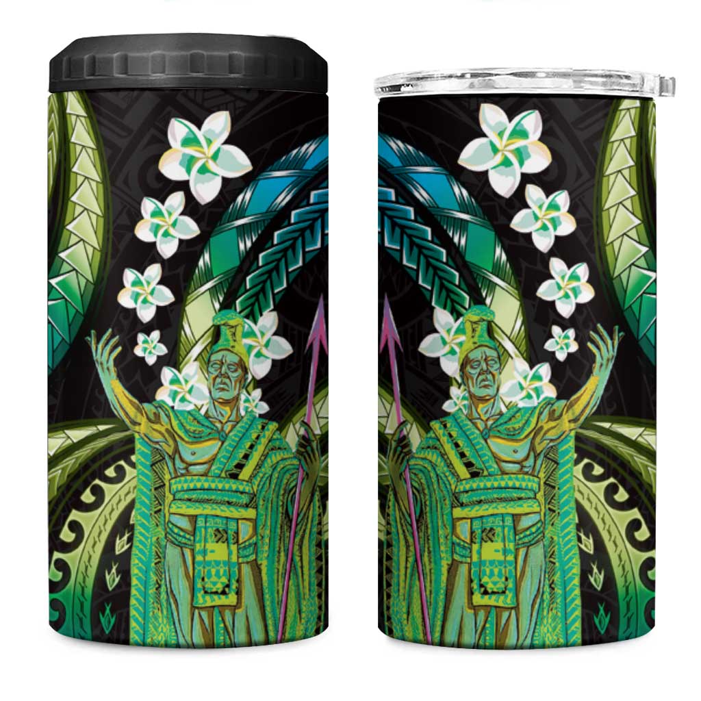 Hawaii King Kamehameha 4 in 1 Can Cooler Tumbler Fantastic Plumeria Chartreuse Cyan LT01 One Size: 16 oz Cyan - Polynesian Pride