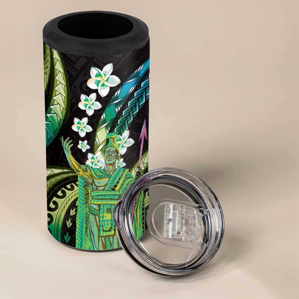 Hawaii King Kamehameha 4 in 1 Can Cooler Tumbler Fantastic Plumeria Chartreuse Cyan LT01 - Polynesian Pride