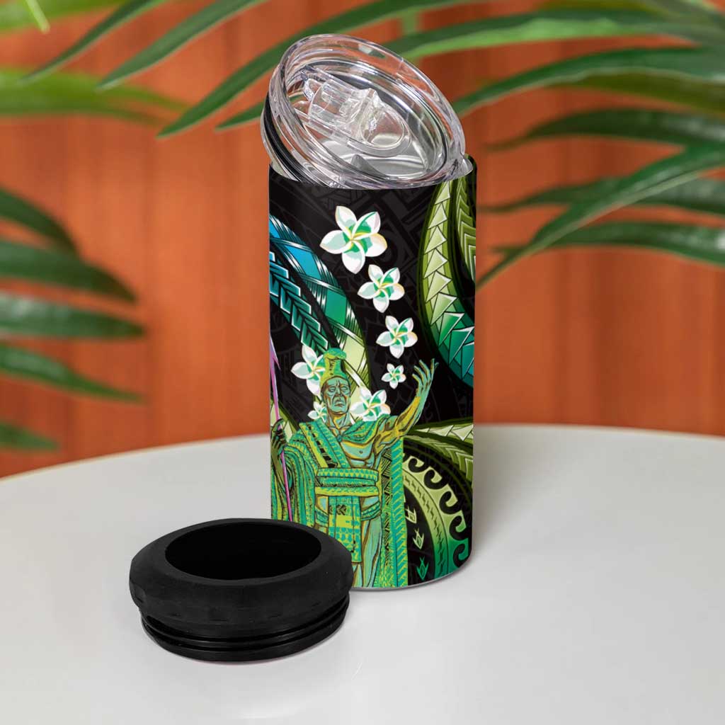 Hawaii King Kamehameha 4 in 1 Can Cooler Tumbler Fantastic Plumeria Chartreuse Cyan LT01 - Polynesian Pride
