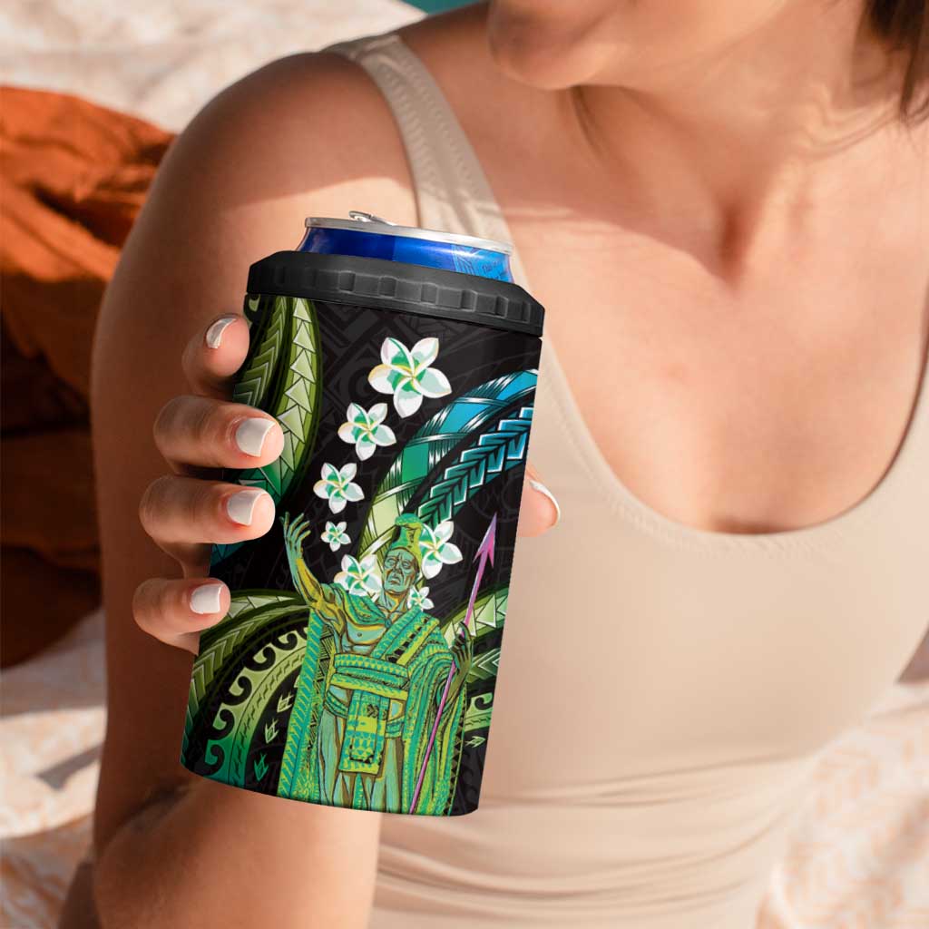 Hawaii King Kamehameha 4 in 1 Can Cooler Tumbler Fantastic Plumeria Chartreuse Cyan LT01 - Polynesian Pride